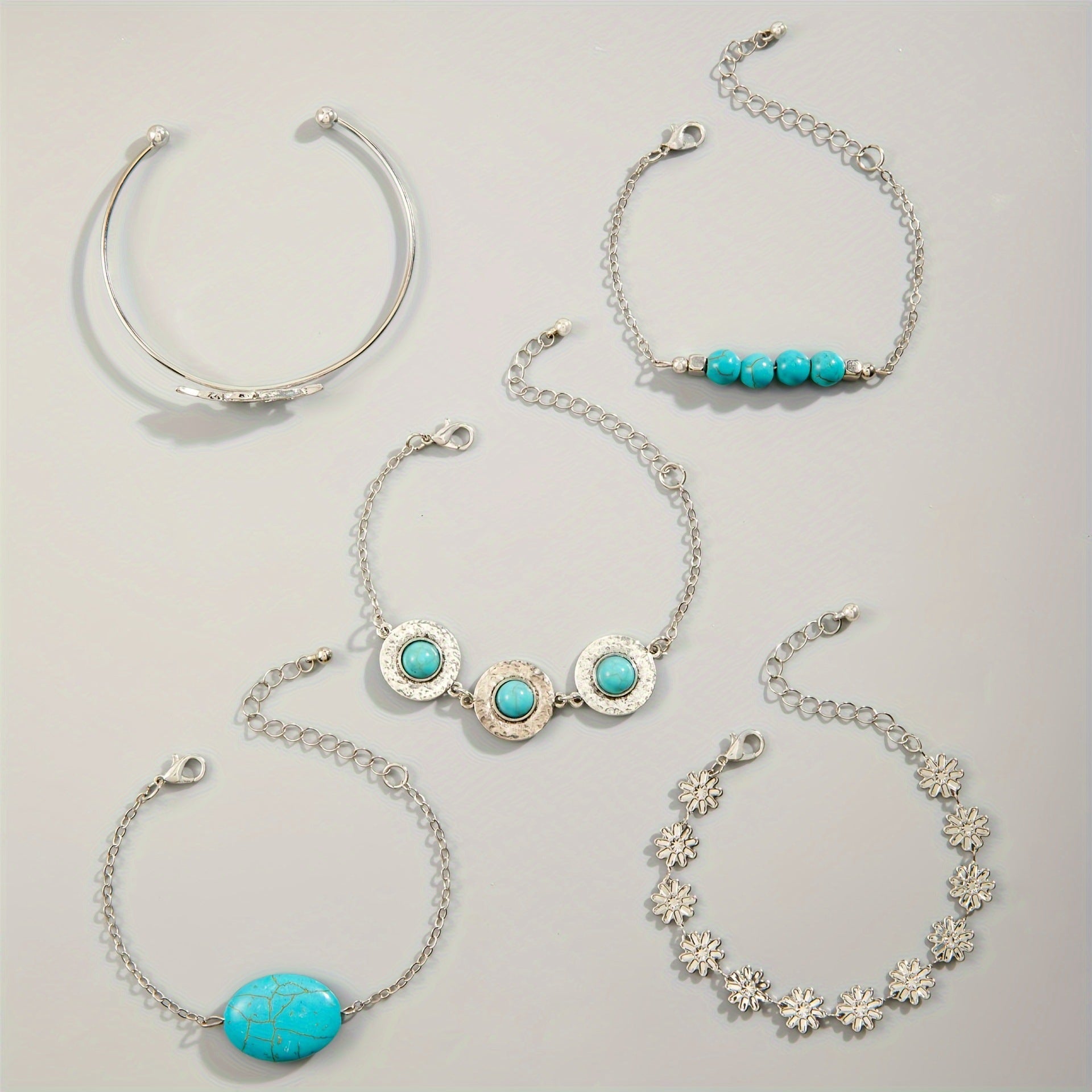 Wholesale Bohemian Turquoise Flower Bracelet Set