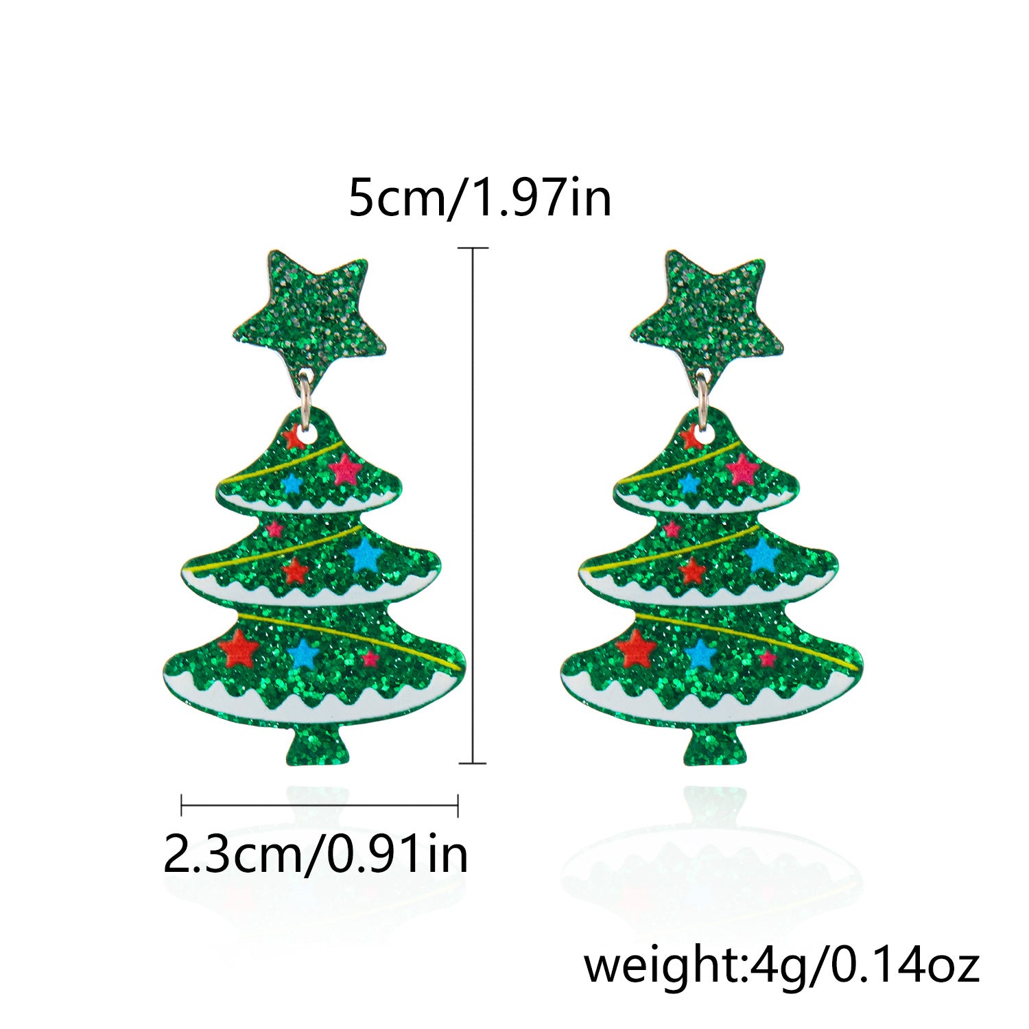 Wholesale  sparkling printed earrings  green Christmas tree five-pointed star acrylic earrings