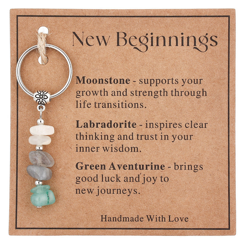 Wholesale  Stone Beaded Keychain Citrine Moonstone Gravel Combination Stainless Steel Bead Key Chain