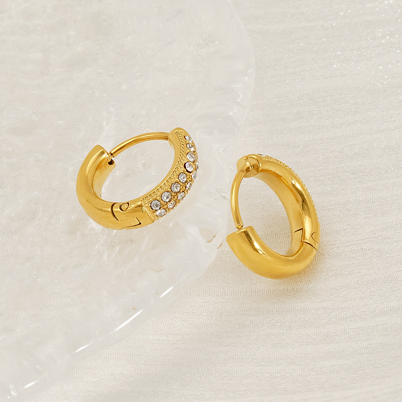 Wholesale Stainless steel round wire earrings  diamond earrings