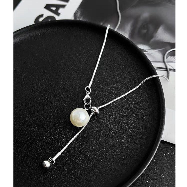 Wholesale  Titanium Steel pearl necklace  Light luxury  y-shaped  long clavicle chain