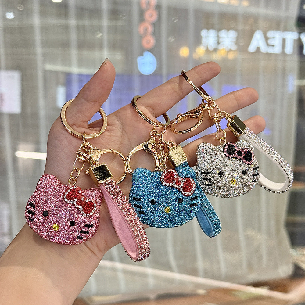 Wholesale Rhinestone Cat Keychain Cute Car Key Accessory Bag Charm For Couples And Lovers
