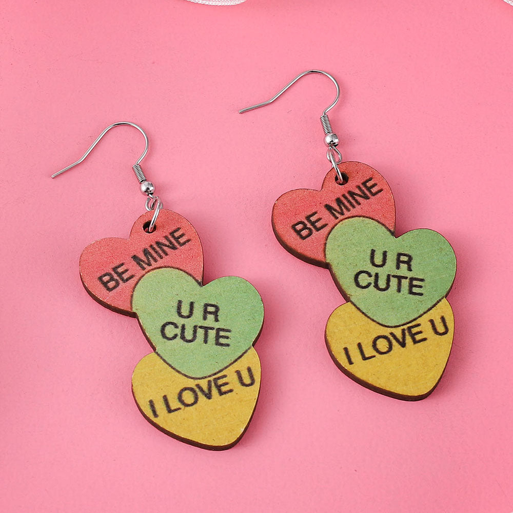 Wholesale Valentine's Day I LOVE U letter LOVE series wooden earrings