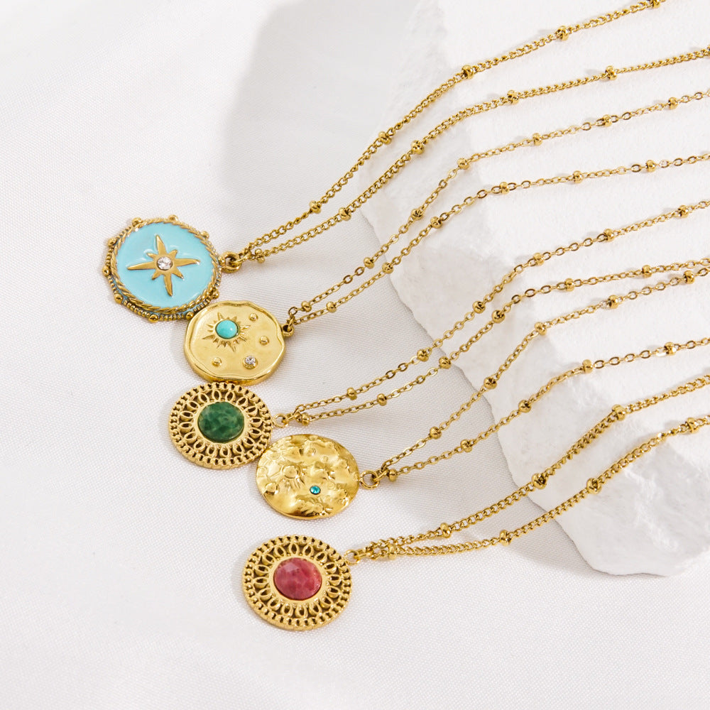 Wholesale  Stainless steel Colorful Facet Natural Stone Light Luxury Women's Necklace