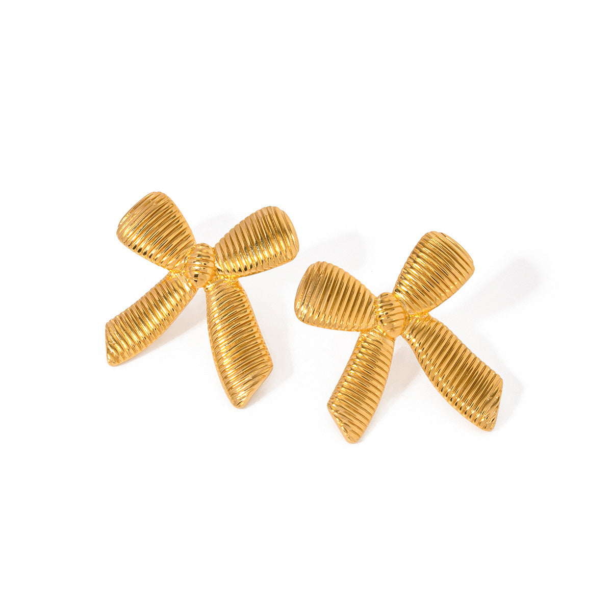 Wholesale 18k Gold Stainless Steel Earrings Striped Bow Earrings ACC-ES-Wanx005