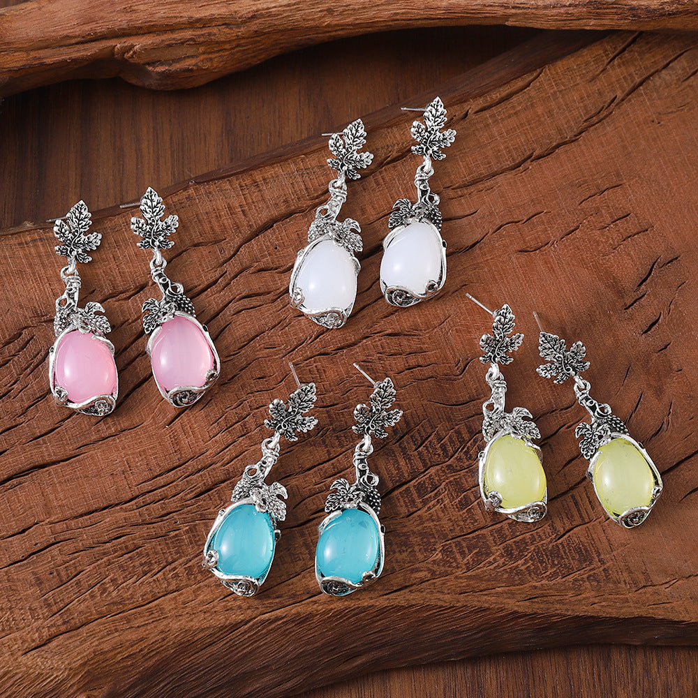 Wholesale  Grapevine Leaf Inlaid Opal Pendant Earrings