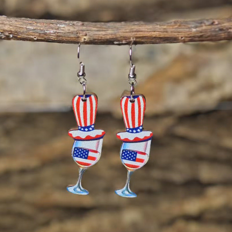 Wholesale  Independence Day Earrings Alpaca Eagle Chair Popcorn Wine Glass Wine Bottle Shape American Flag Color Earrings