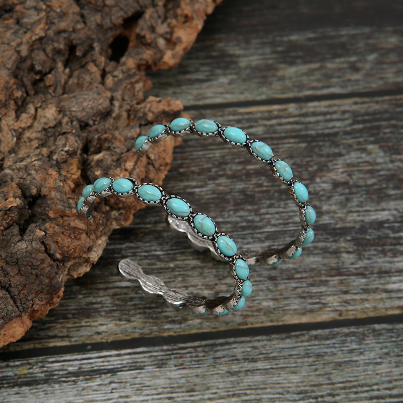 Wholesale Retro Western Style Turquoise Large Circle C- shaped Turquoise Earrings
