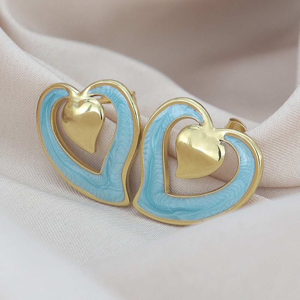 Wholesale Fashion Love Heart Earrings Stainless Steel Simple Design Trendy Jewelry for Women Boutique Resale