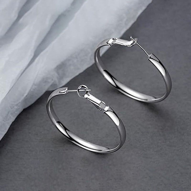 Wholesale Geometric Stainless Steel Circle Hoop Earrings Polished Silver Fashion Jewelry Accessory Party Gift