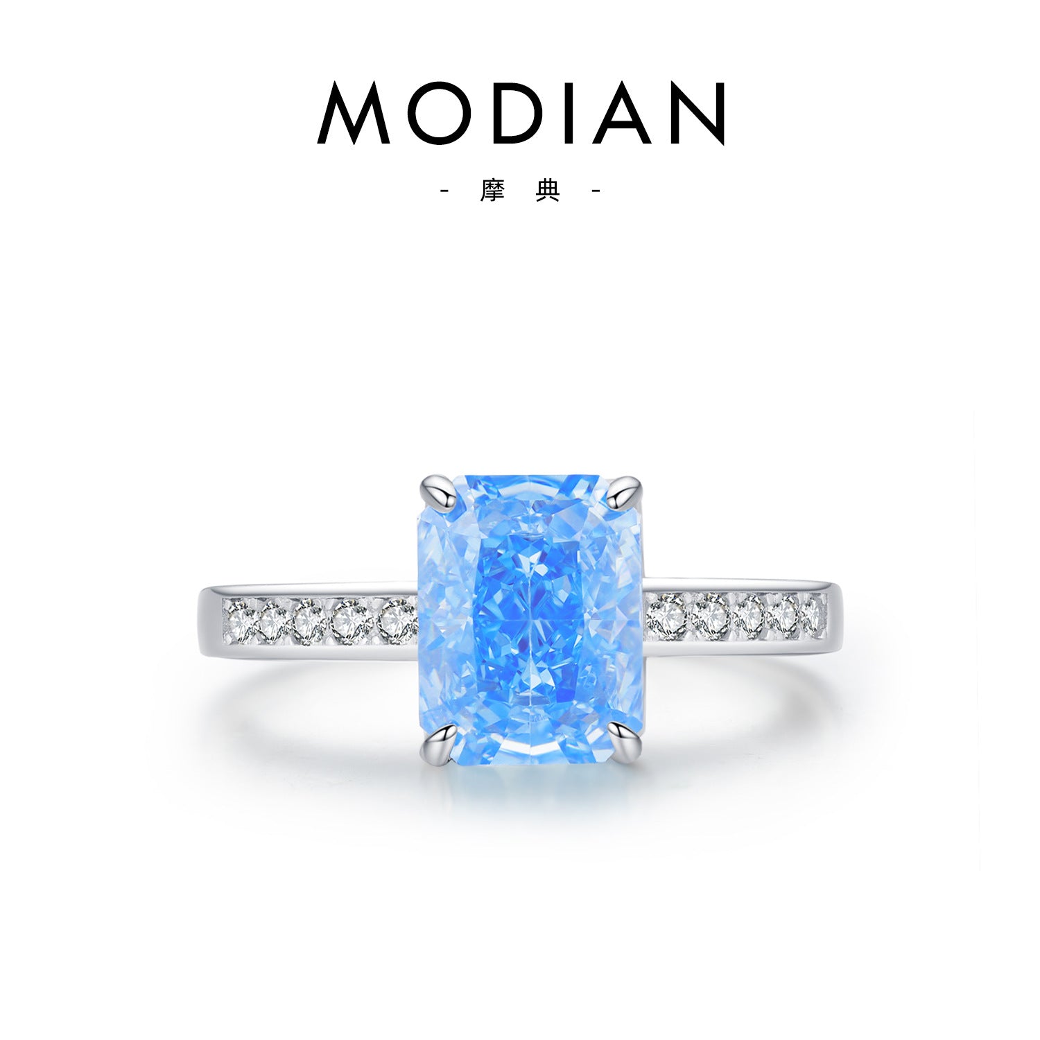 Wholesale S925 sterling silver high-grade palaiba color Ice Flower cut  diamond ring