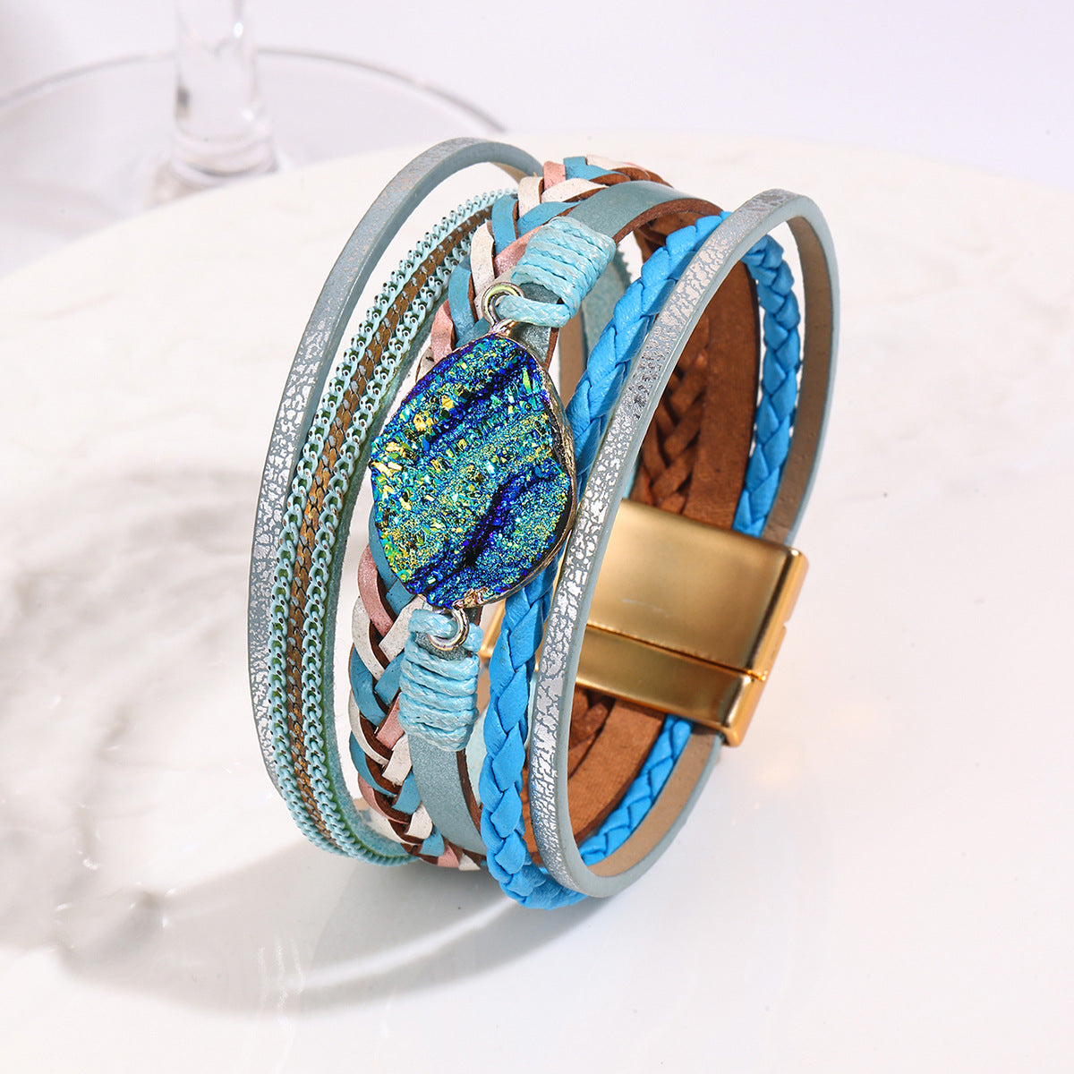 Wholesale Bohemian Multi-Layer Handmade Leather Bracelet with Magnetic Buckle Chic Fashion Accessory for Boutique Resale