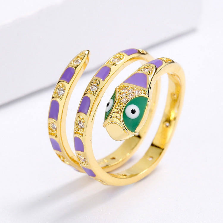Wholesale  cute creative animal cartoon jewelry suit enamel snake ring stud earrings
