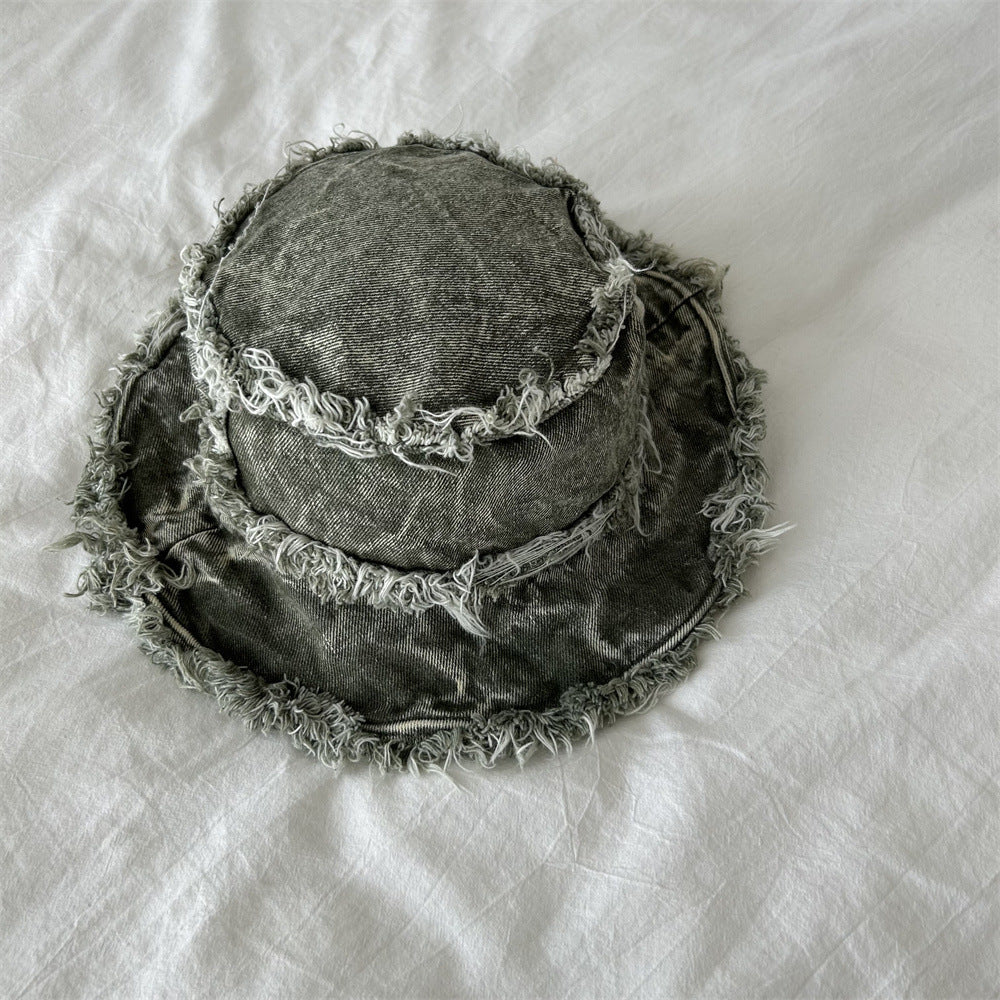 Wholesale washed old frayed double-sided basin hat bucket hat