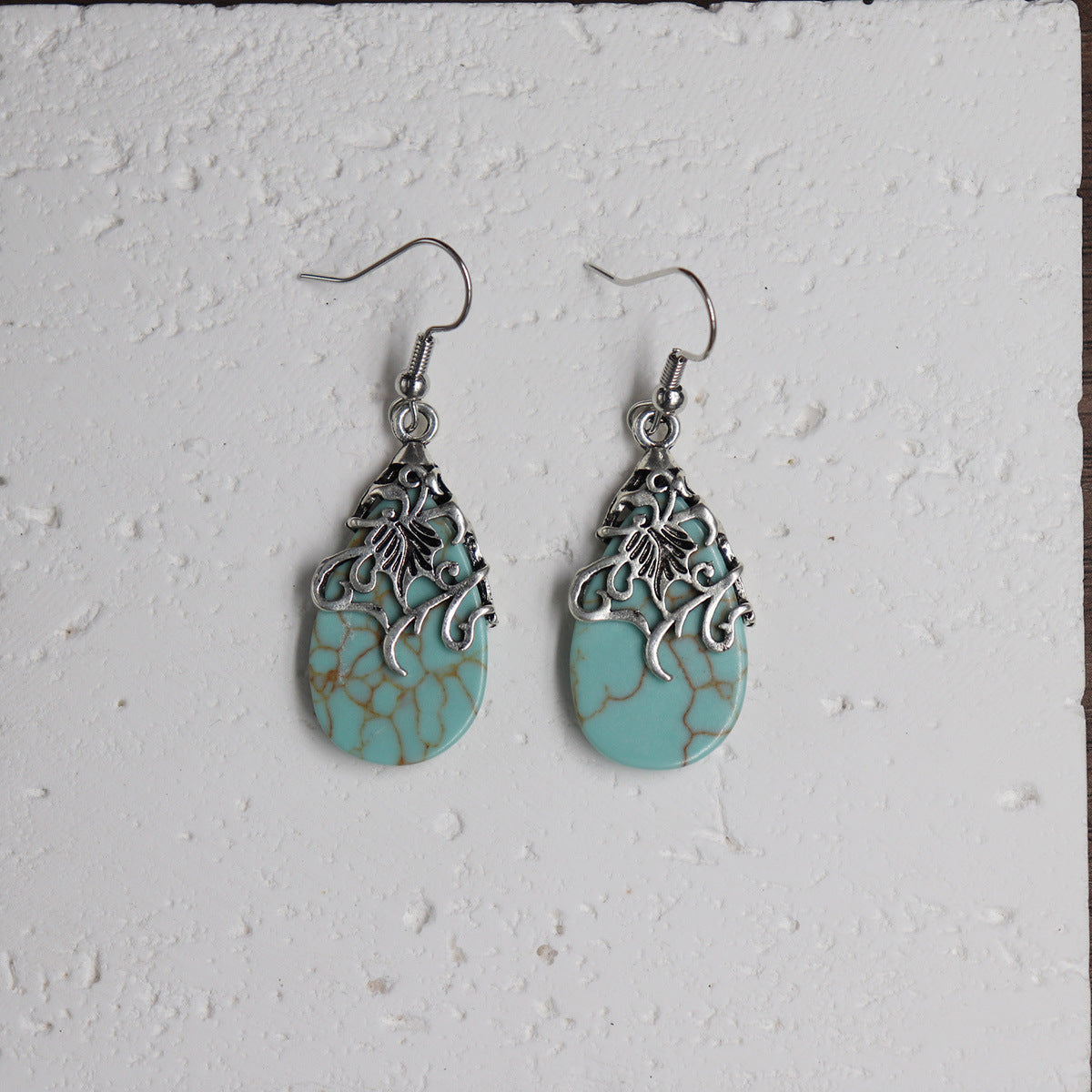 Wholesale Ethnic Style Alloy Drop Earrings with Imitation Turquoise – Trendy Beach Jewelry Accessory