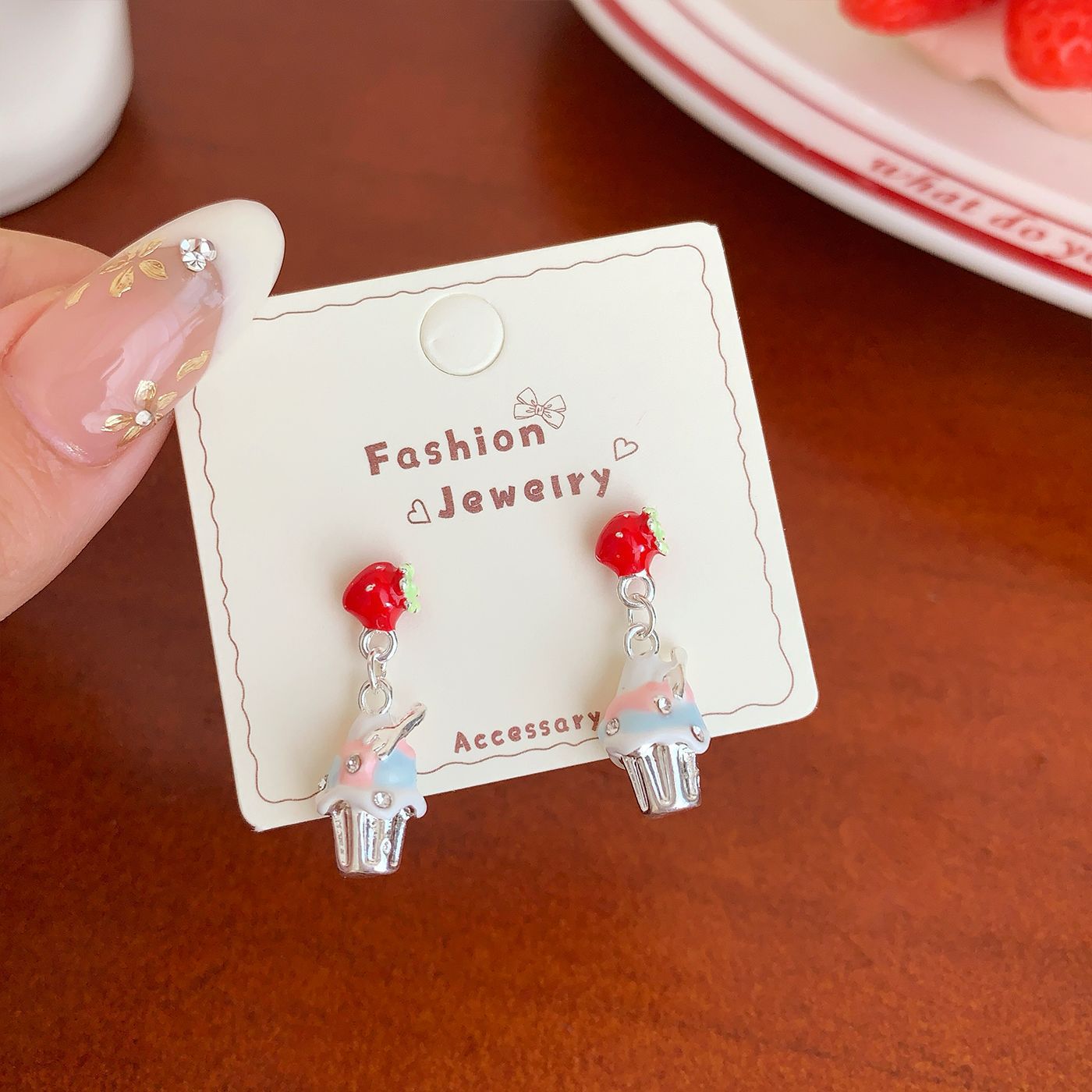 Wholesale Fun bread ice cream fruit dessert earrings silver needle sweet exquisite bow earrings