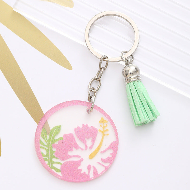 Wholesale Flower Leaves Green Tassel Acrylic Keychain ACC-KC-YTian007