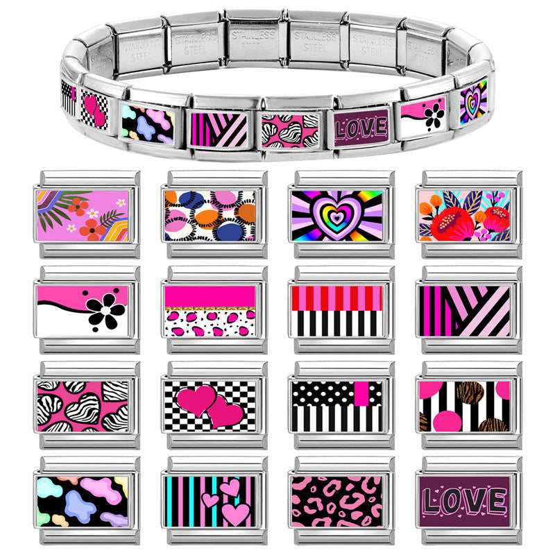 Wholesale Trendy DIY Modular Bracelet Stainless Steel Flower Heart Letter Charms Boutique Resale