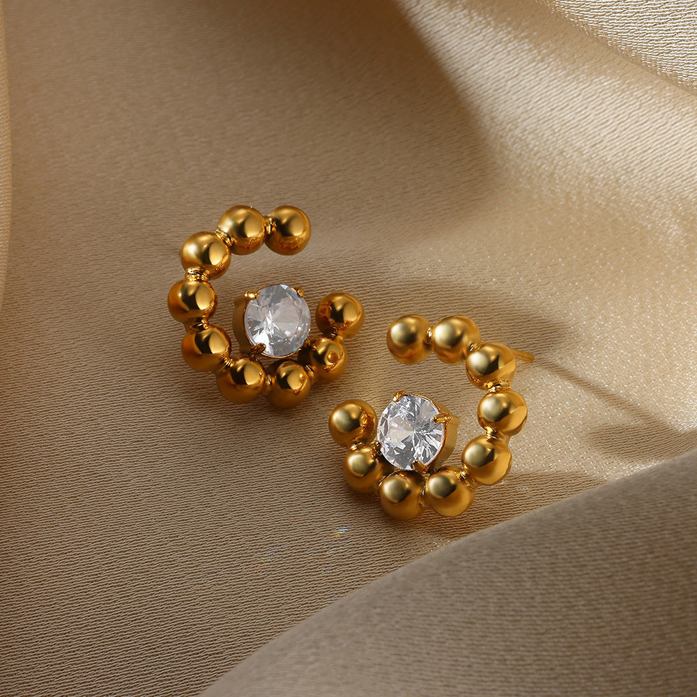 Wholesale Stainless steel man-made pearl zircon earrings