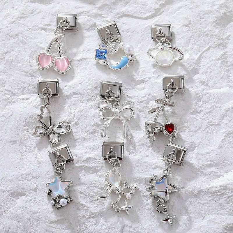 Wholesale Stainless Steel Butterfly Moon Pendant Charm DIY Bracelet Jewelry Making Accessory Boutique Resale