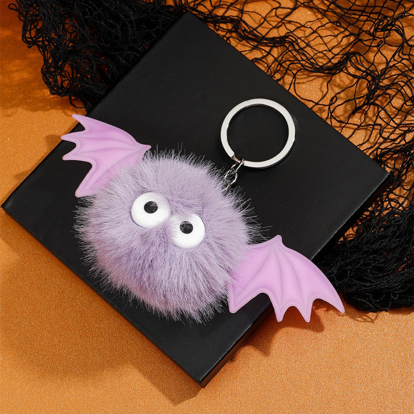 Wholesale Cartoon Bat Fur Ball Keychain,  Purple Silicone Bag Charm,  Cute Monster Elf Key Ring for Gift and Resale