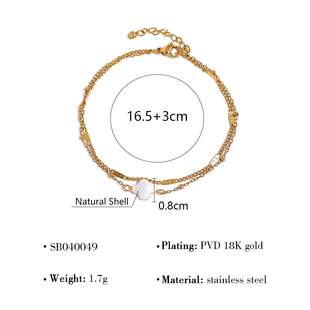 Wholesale Titanium Steel Stacked Bracelet suit Four-leaf Clover Natural Shell Pendant Bracelet suit