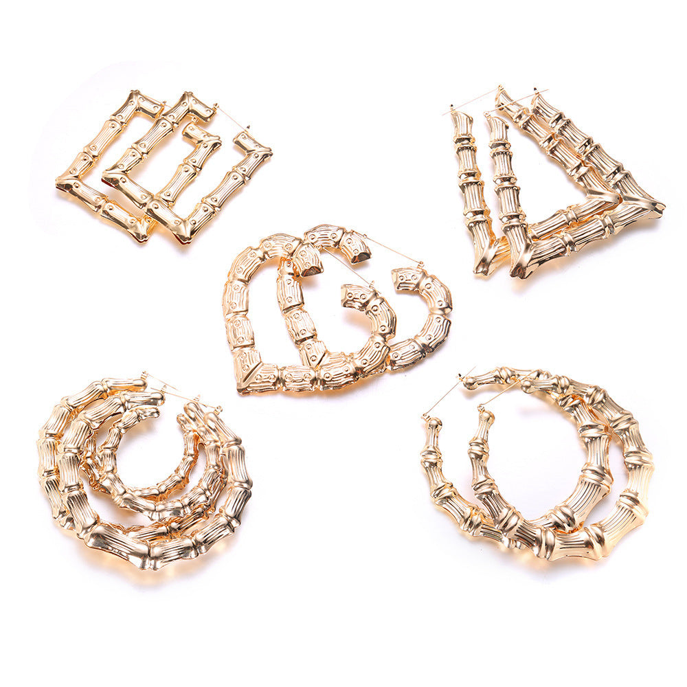 Wholesale Exaggerated gold large hoop oversized bamboo earrings