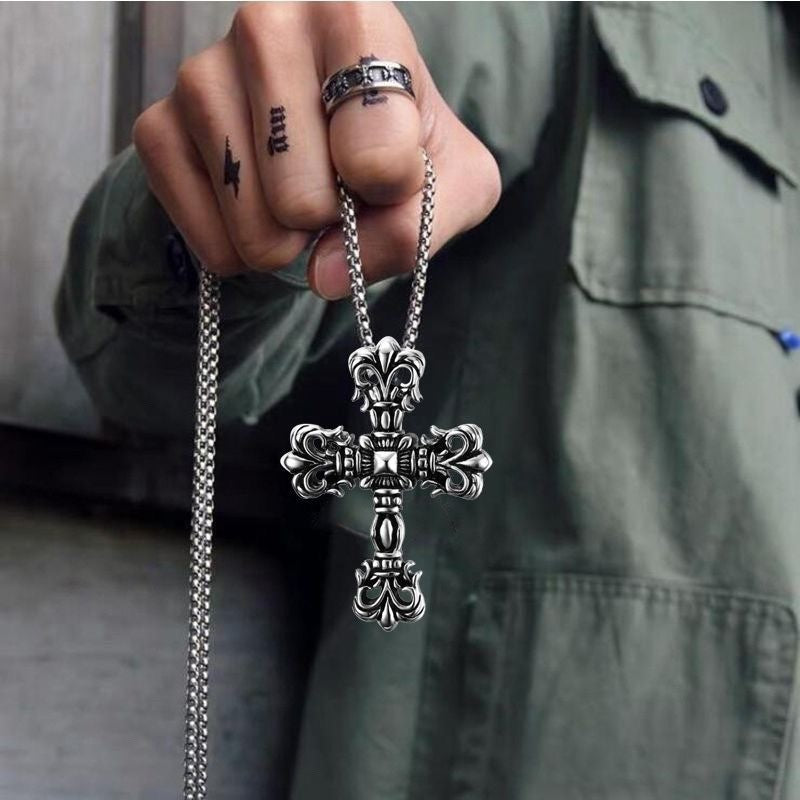 Wholesale Retro Hip Hop Cross Pendant Necklace Men' s Street Style Zinc Alloy Jewelry Accessory for Gift