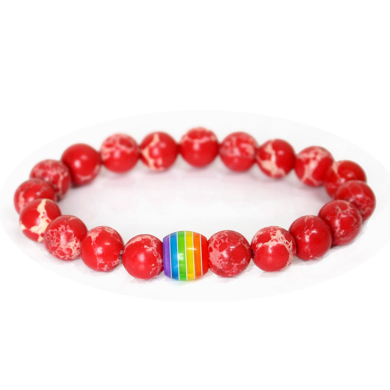Wholesale LGBT Rainbow Volcanic Stone Beaded Bracelet Hand Made Miyuki ACC-BT-ZhongH022