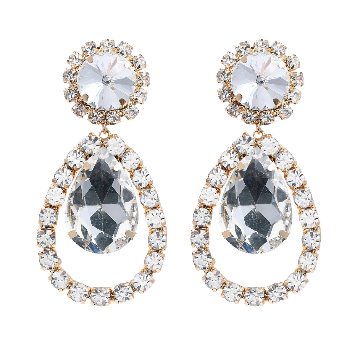 Wholesale drop-shaped full diamond banquet alloy earrings ACC-ES-JL027