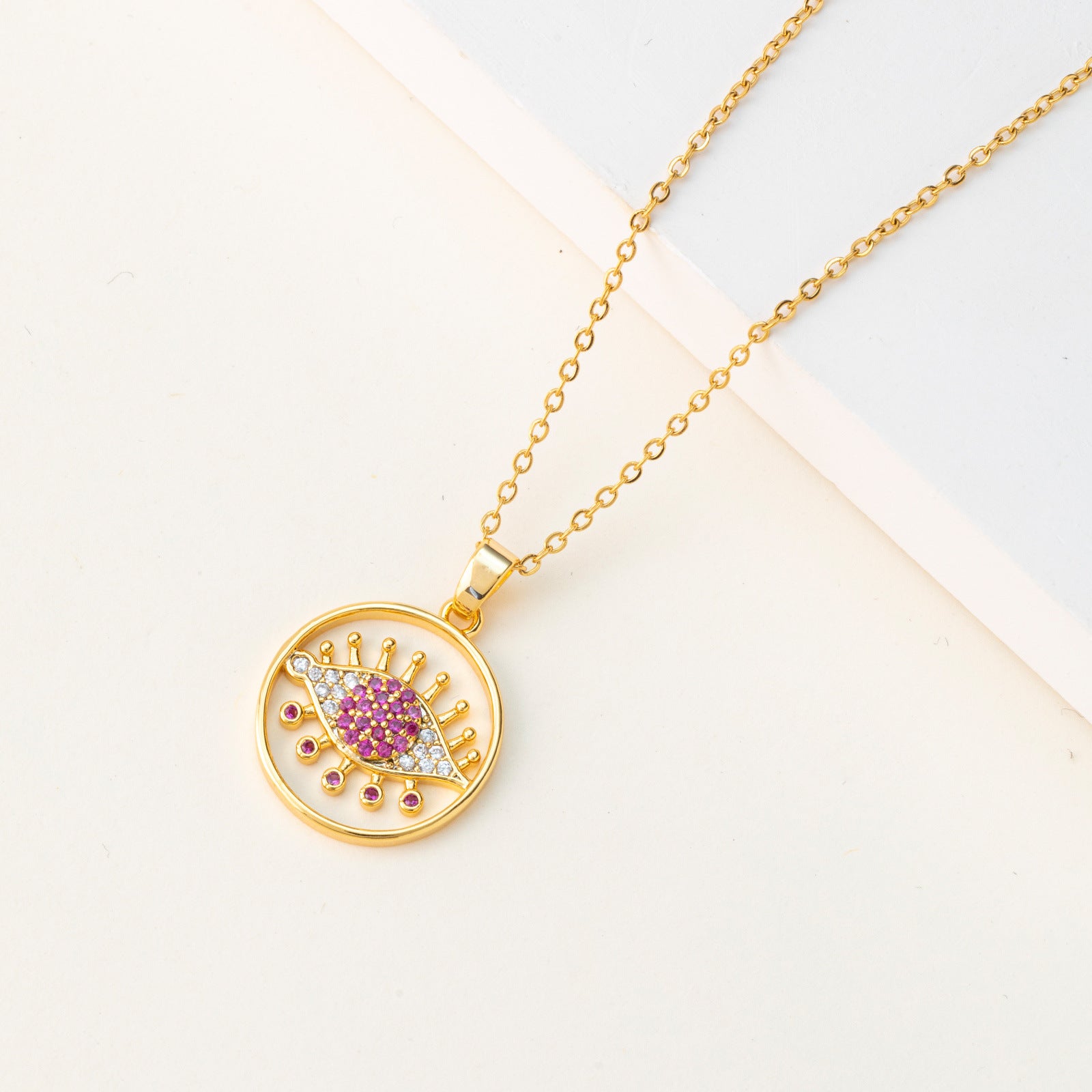 Wholesale  Bohemian Hollow Color Zircon Devil's Eye Necklace