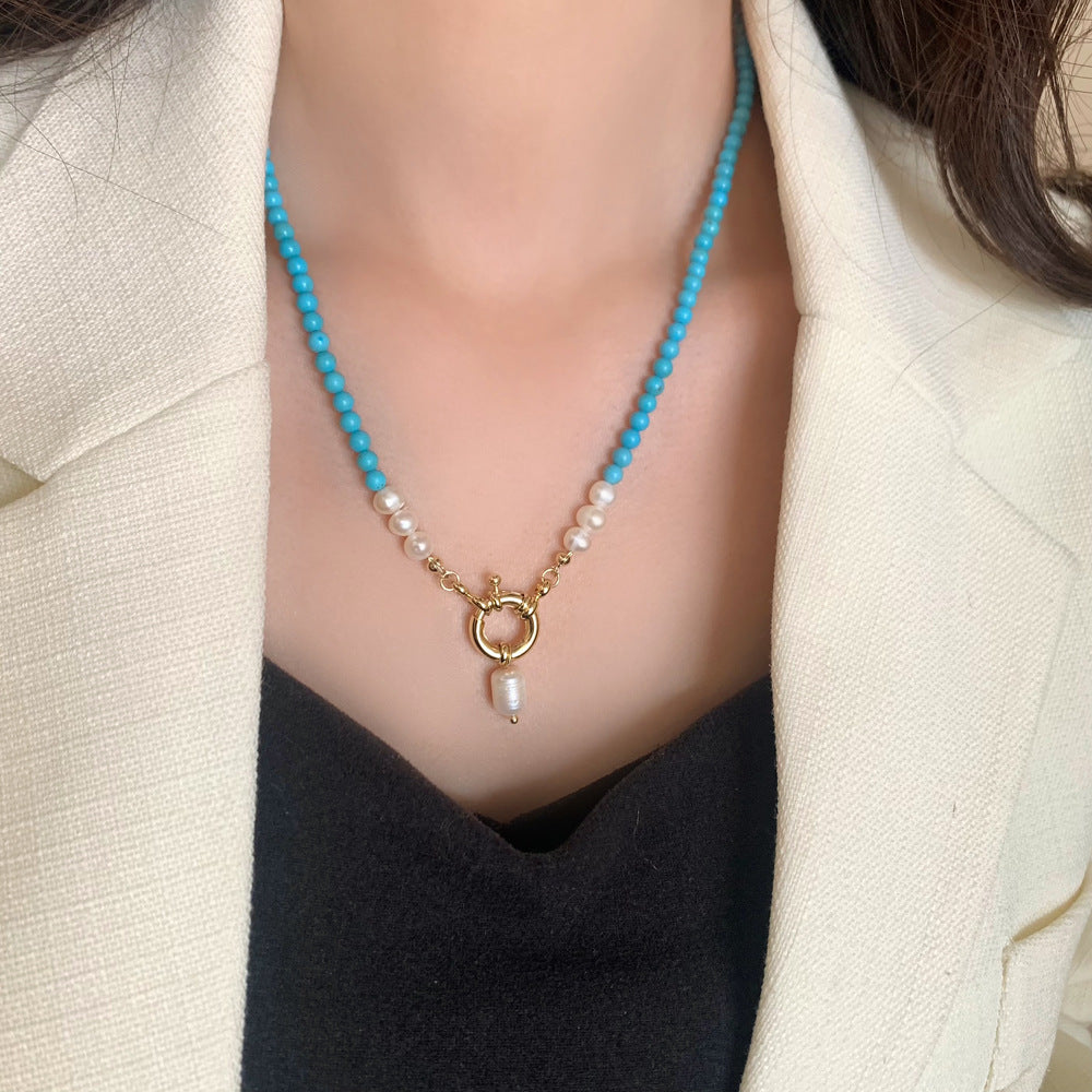 Wholesale Natural freshwater pearl turquoise necklace
