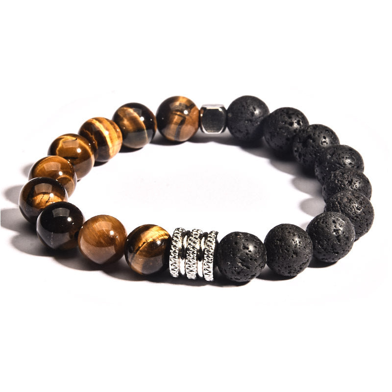 Wholesale Stainless Steel Men's Bracelet Tiger Eye Stone Volcanic Stone Bracelet ACC-BT-zhixiang014
