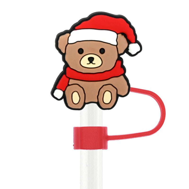 Wholesale Random 100pcs  Christmas series  10mm PVC Soft Straw Tube Cap