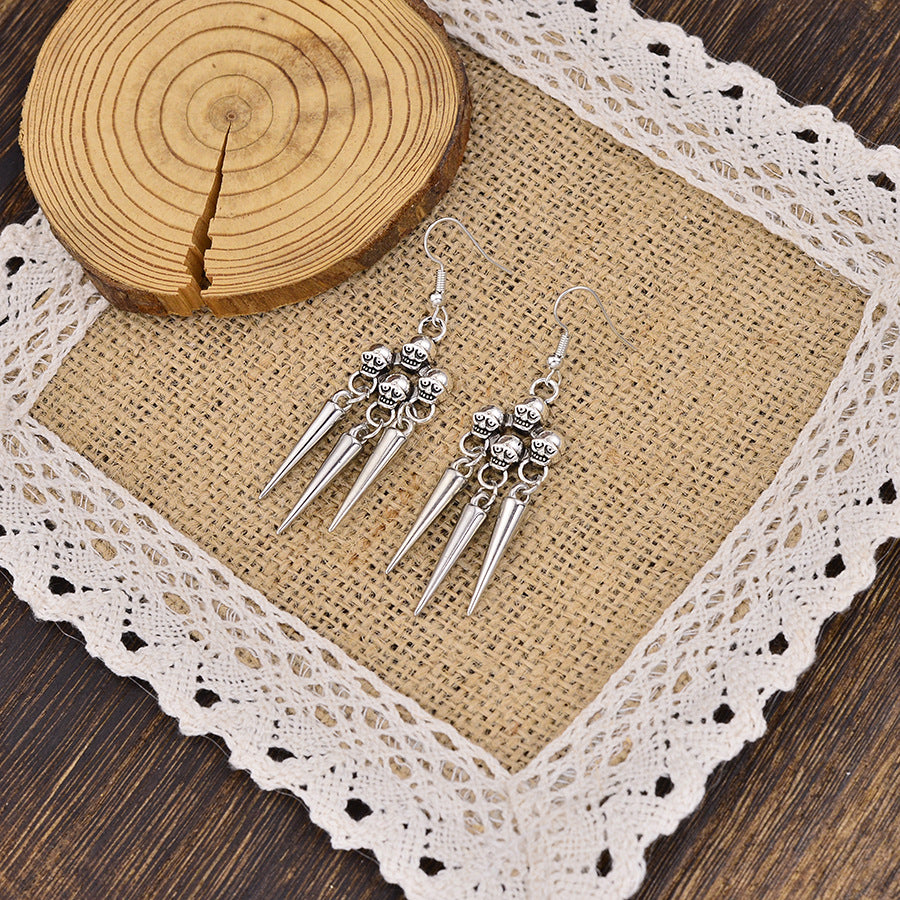 Wholesale Vintage  Antique Silver Skull  Earrings Zinc Alloy Boutique Jewelry