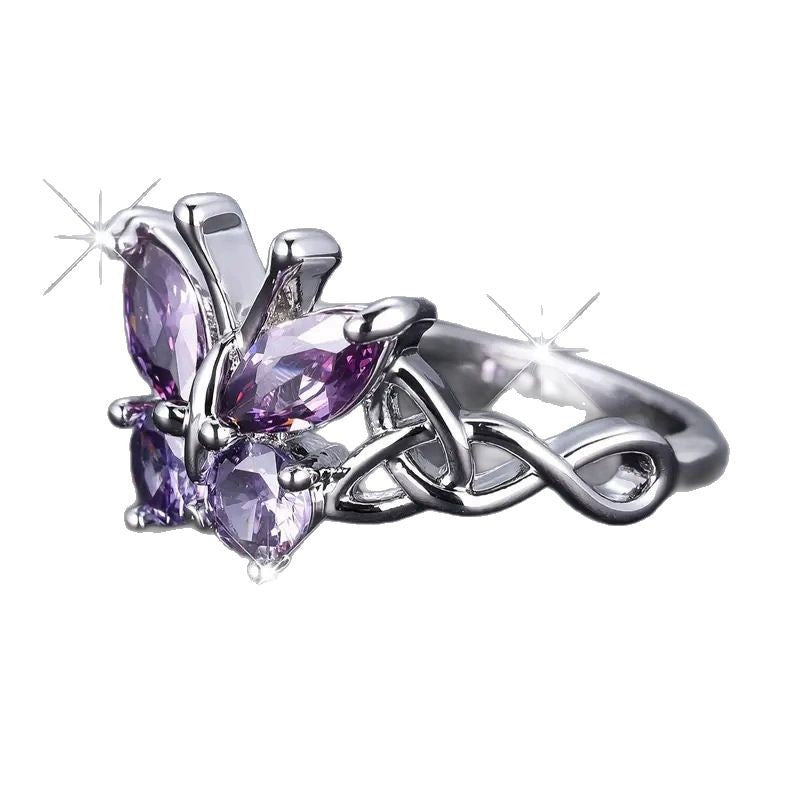 Wholesale  Purple Diamond Butterfly Ring