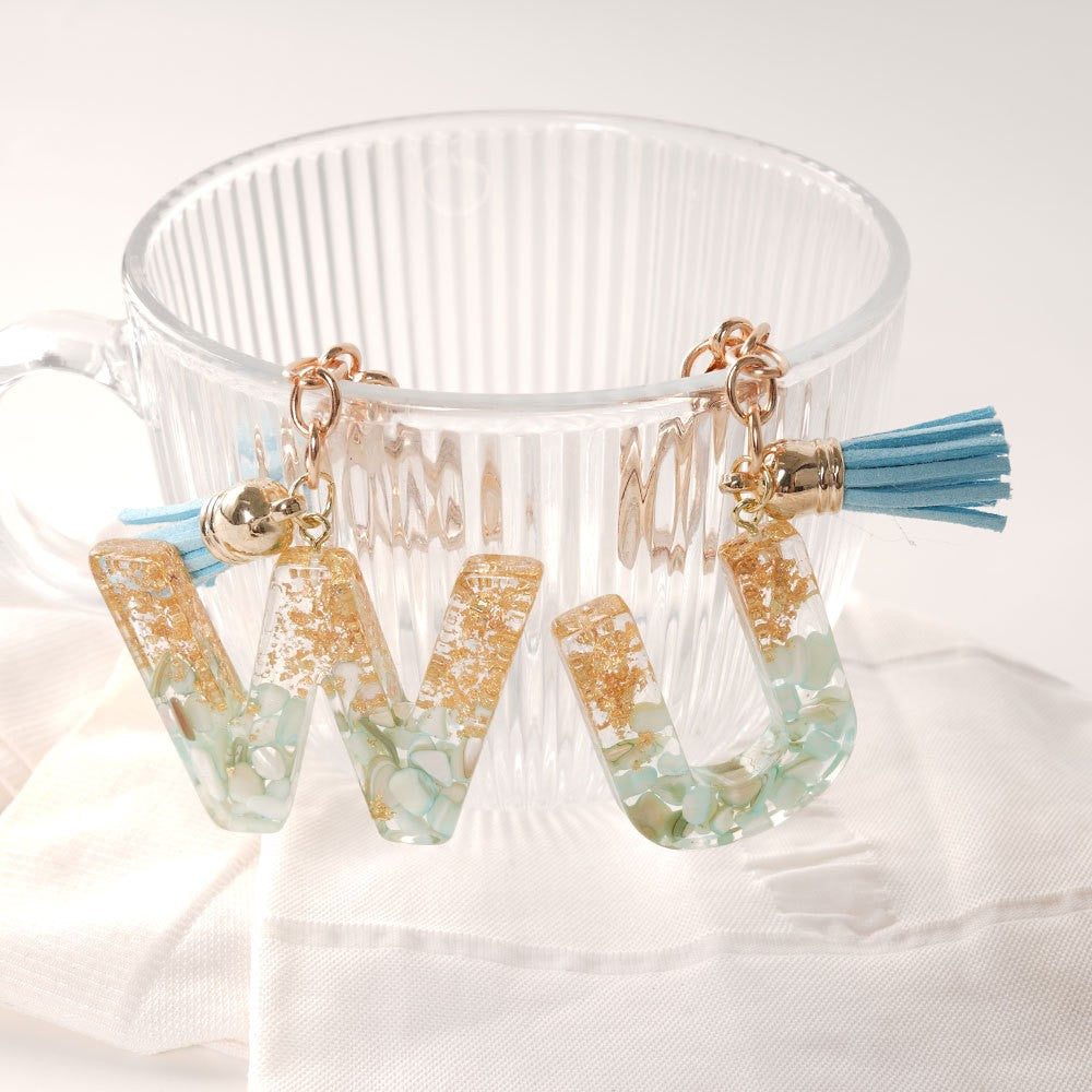 Wholesale Blue Gold Tassel 26 English Letters Gold Keychains