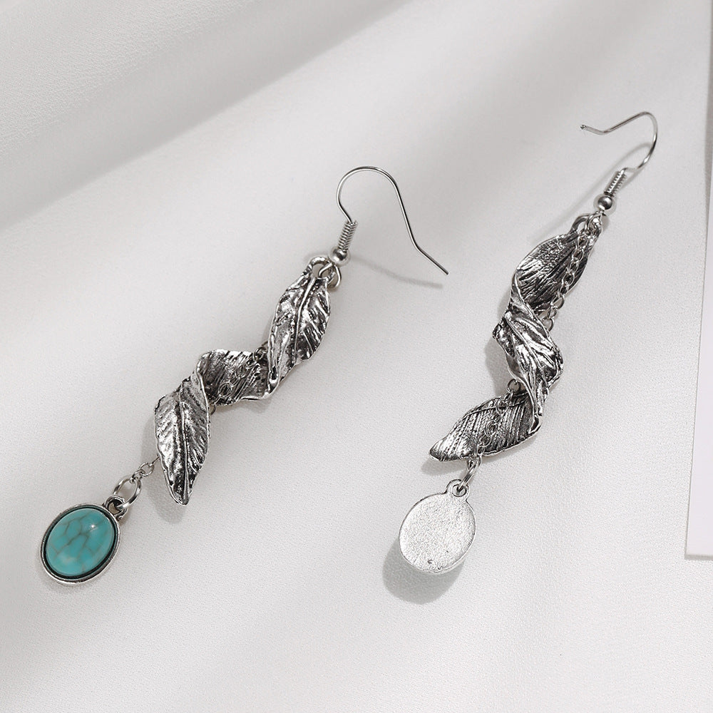 Wholesale  handmade exaggerated earrings  turquoise feather spiral earrings