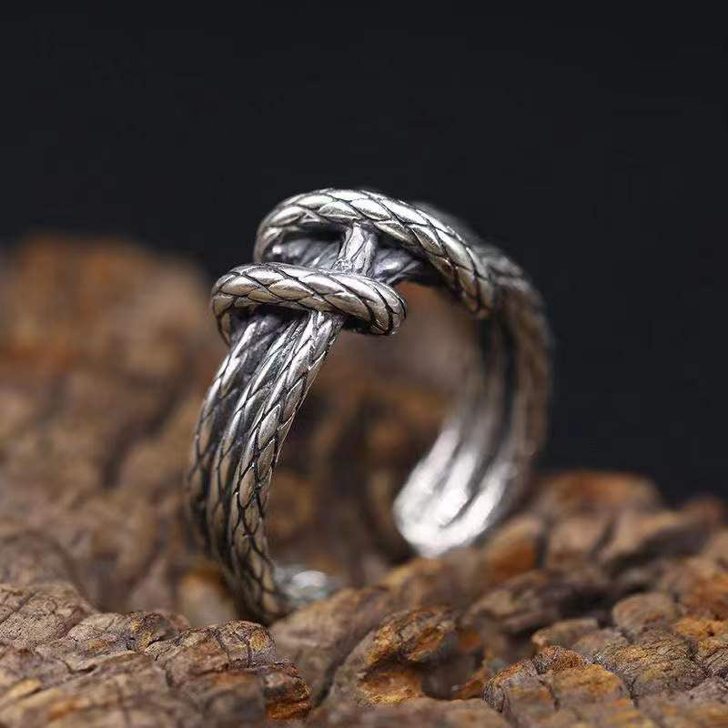 Wholesale Vintage Plain Silver Python Pattern Geometric Open Rings ACC-RS-Yudie009