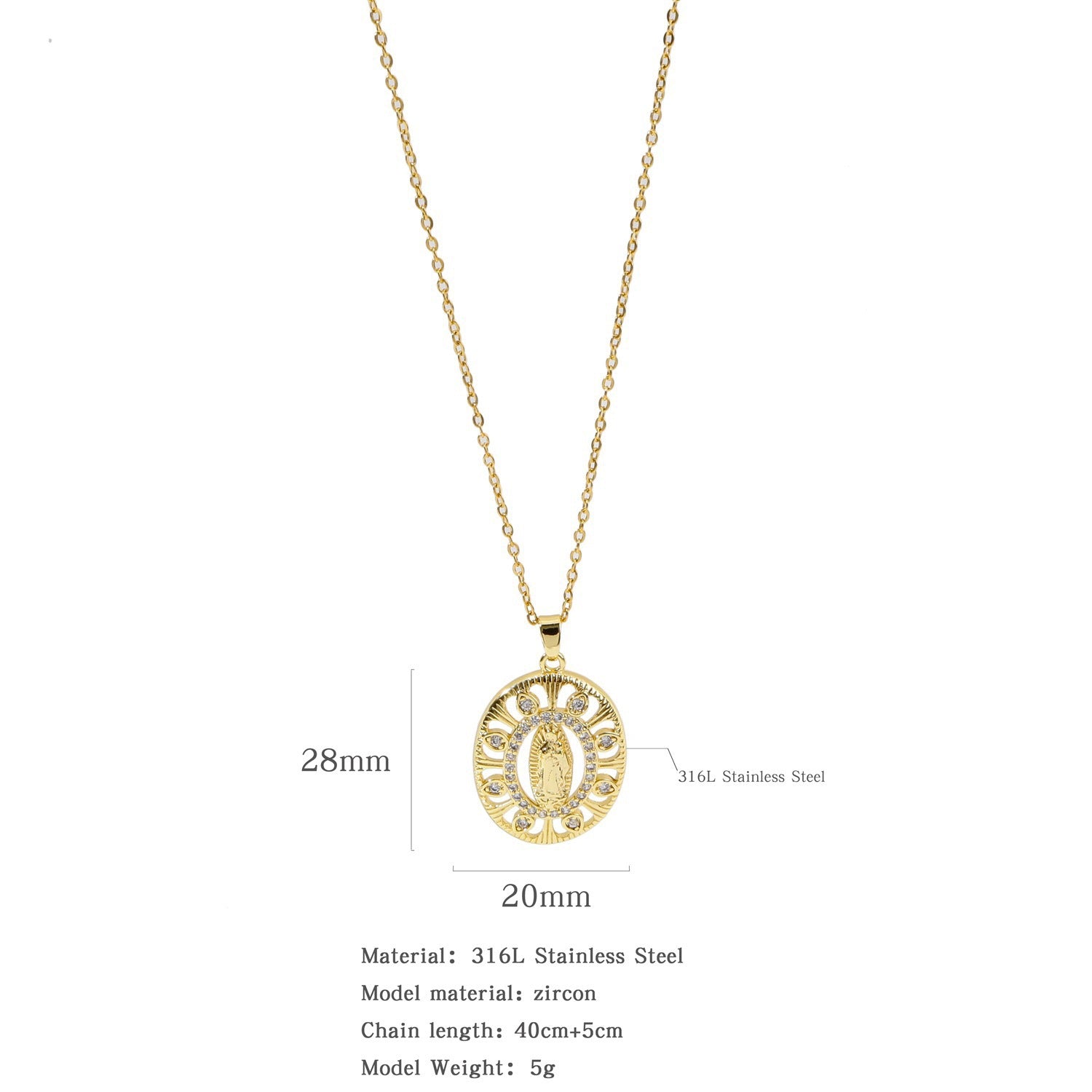 Wholesale Copper Inlaid Zircon Virgin Mary Necklace Fashion Jewelry for Women