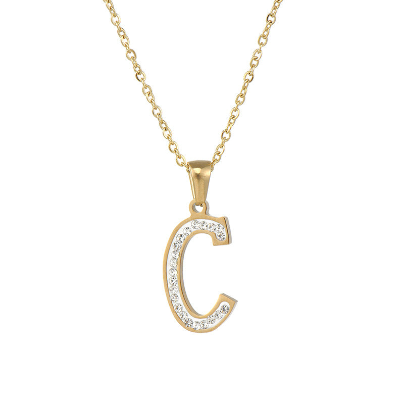 Wholesale  stainless steel diamond letter necklace
