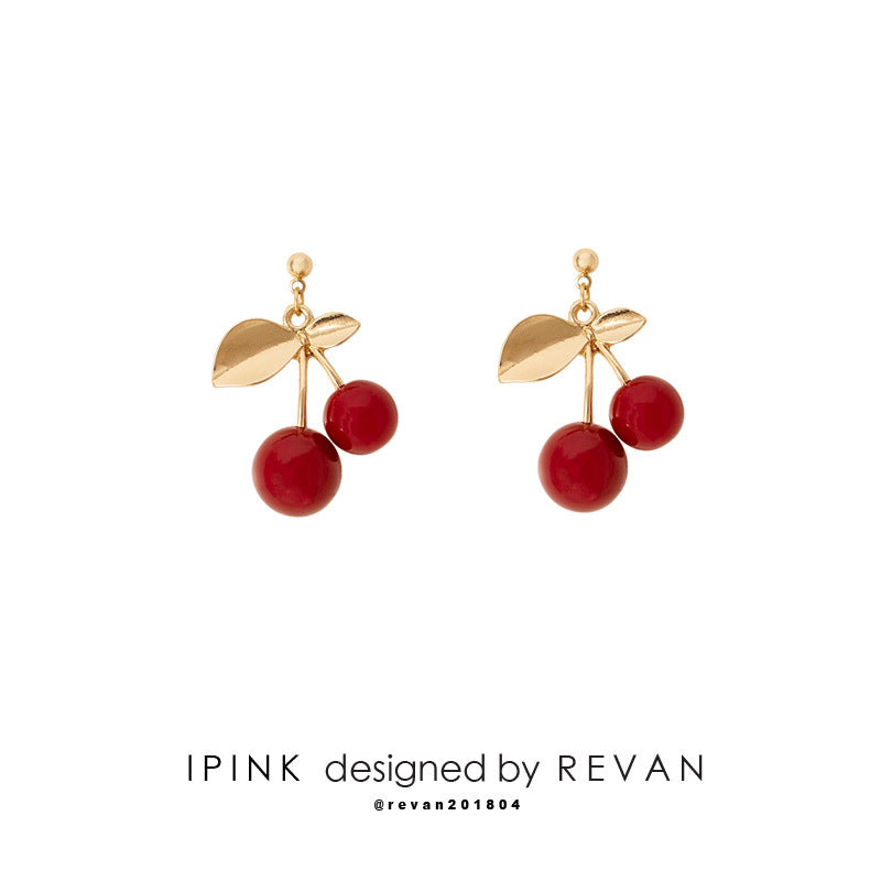 Wholesale  cherry red cute silver needle  alloy earrings