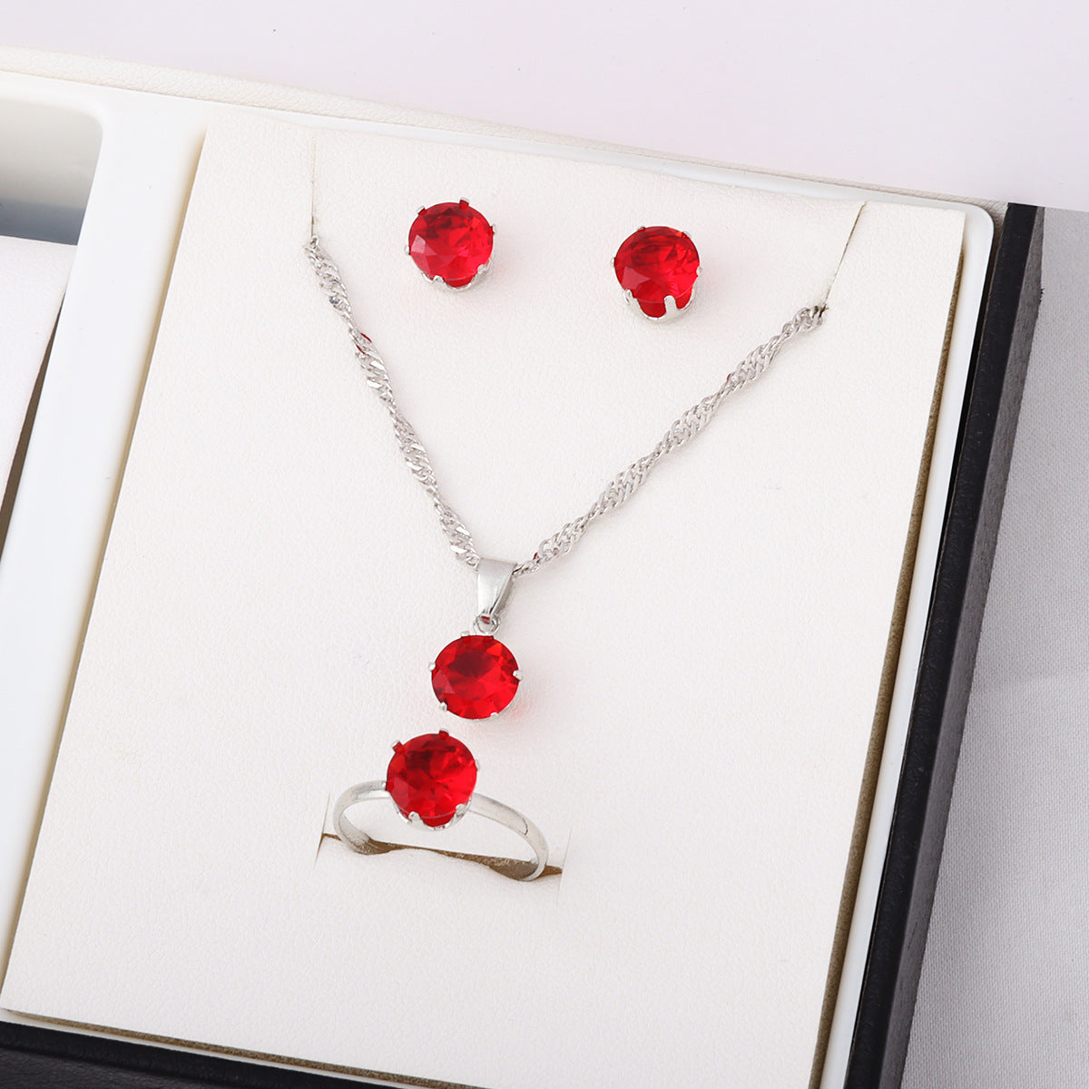 Wholesale  classic round crystal zircon necklace earrings ring jewelry set