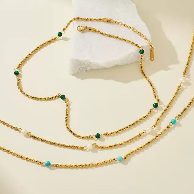 Wholesale Vintage 18K Gold Plated Titanium Steel Malachite Twist Necklace