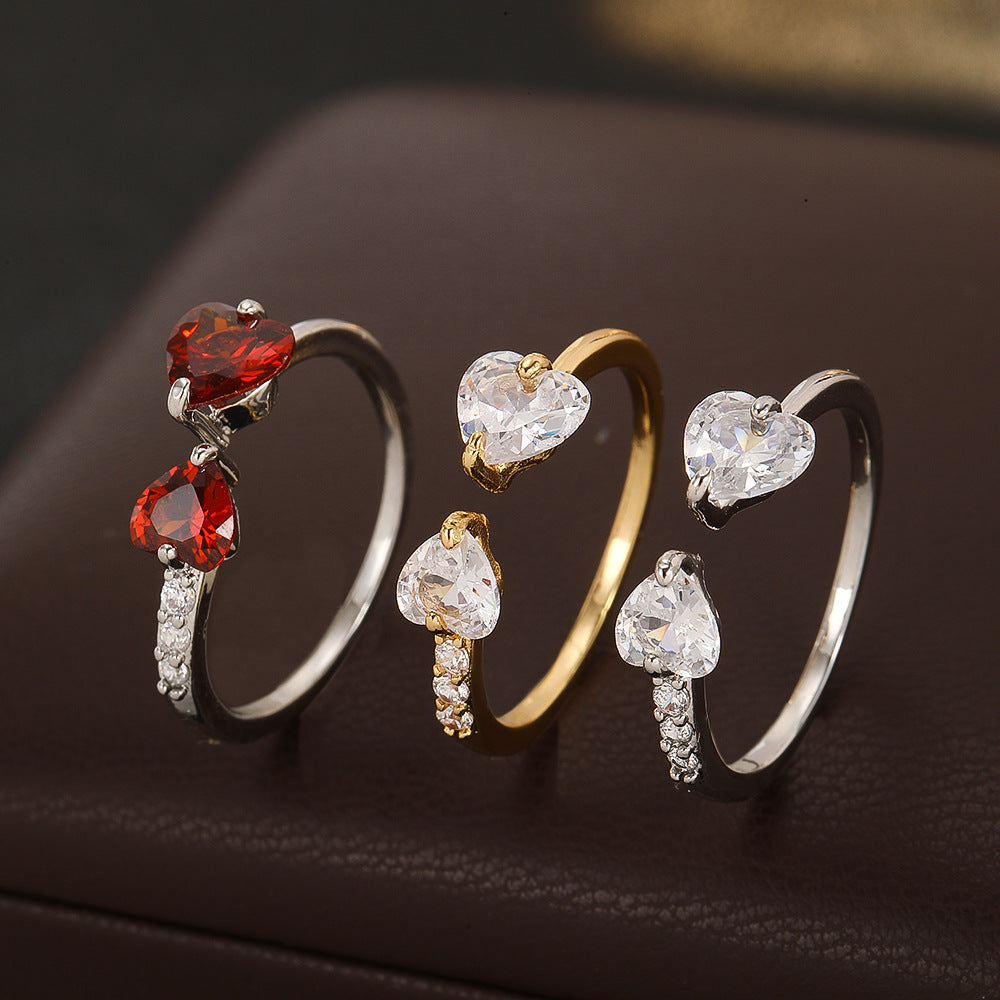Wholesale Trendy Heart Shaped Zircon Open Ring Jewelry Accessory For Party Gift