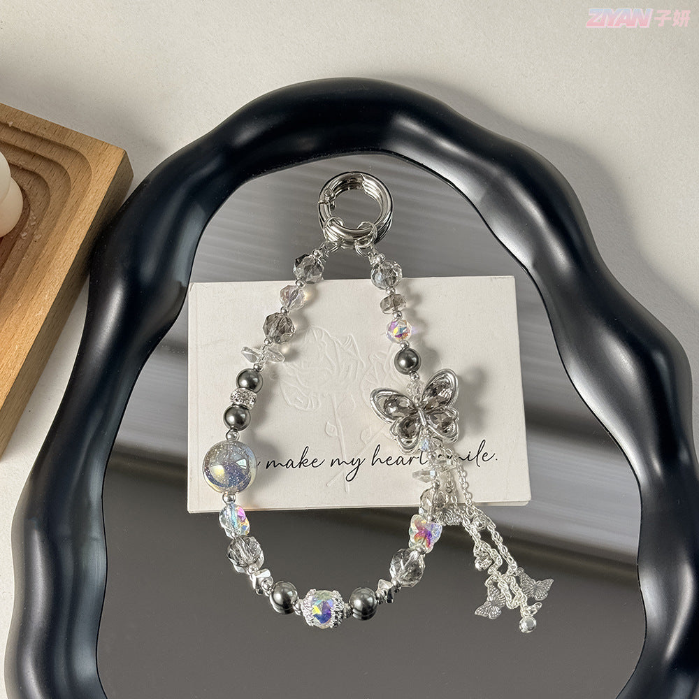 Wholesale Light luxury alloy butterfly lanyard keychain