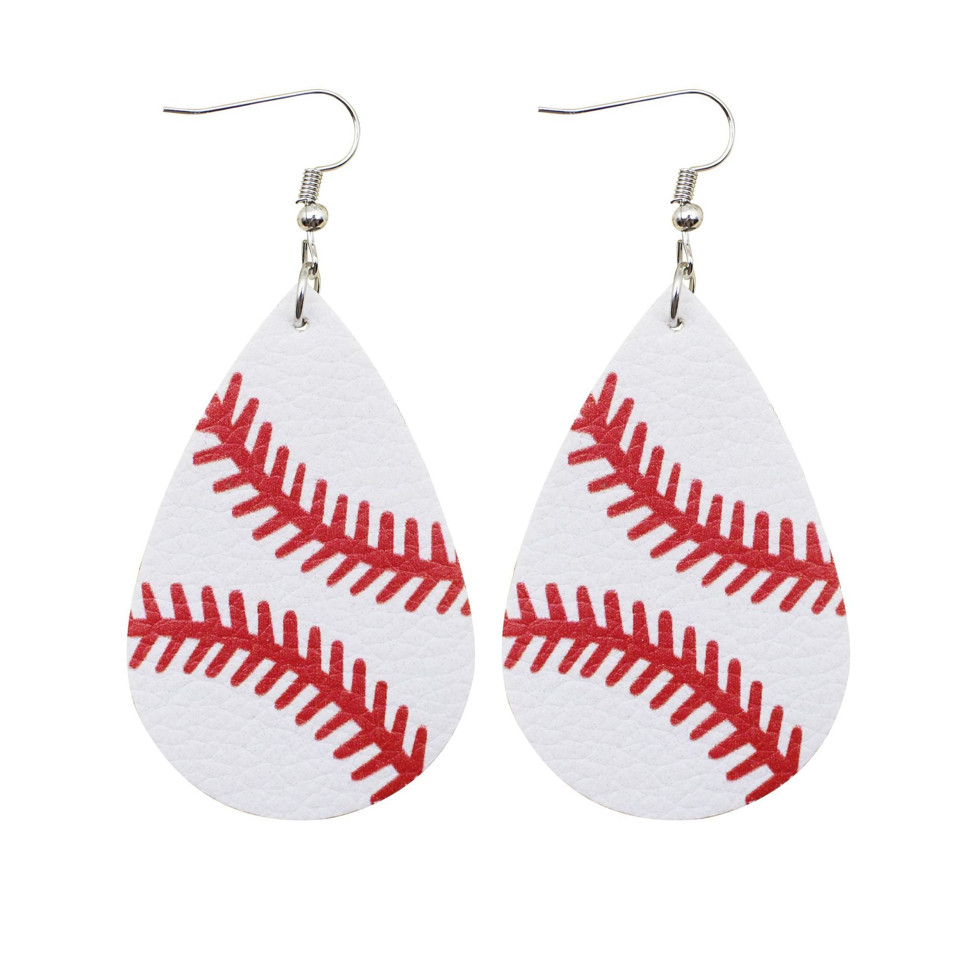 Wholesale drop-shaped round baseball  Leather earrings
