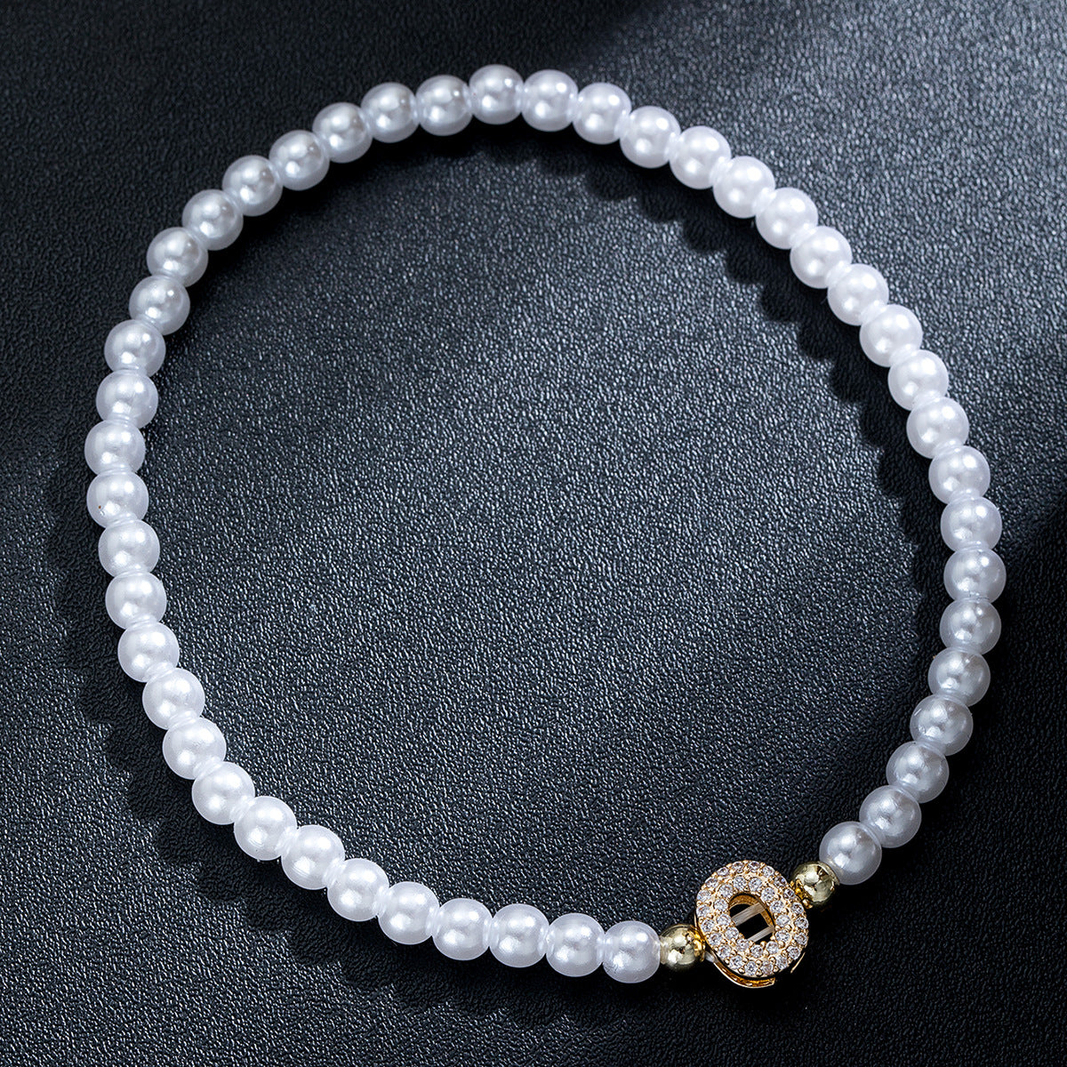 Wholesale Brass inlaid zirconium letter pearl beaded elastic anklet