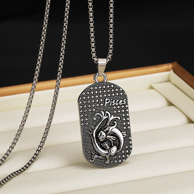 Wholesale Titanium Steel 12 Constellation Necklace  Personality All-match Retro Necklaces