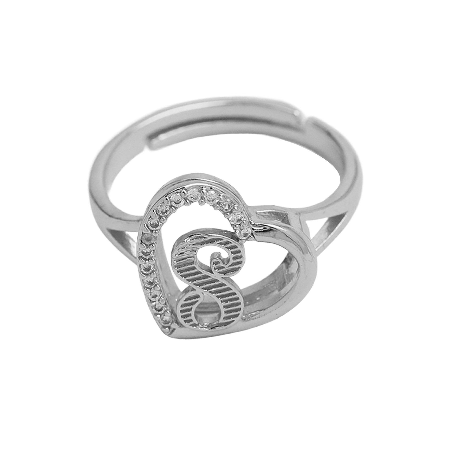 Wholesale  heart-shaped love texture hollow 26 grass English letters open heart ring